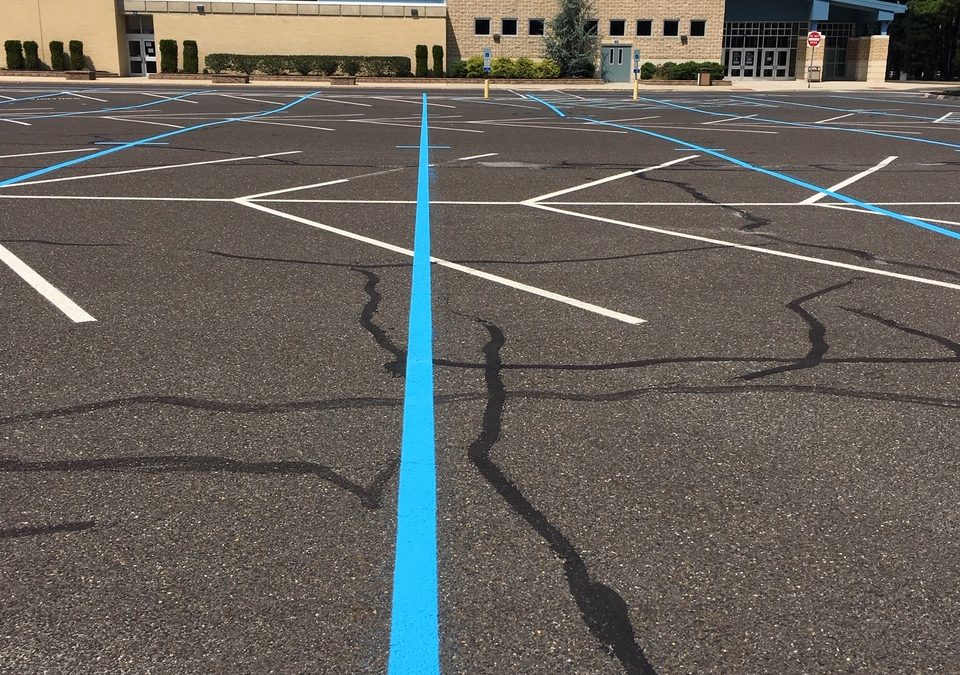 pavement markings like a football field in Medford, NJ, for band practice in Medford